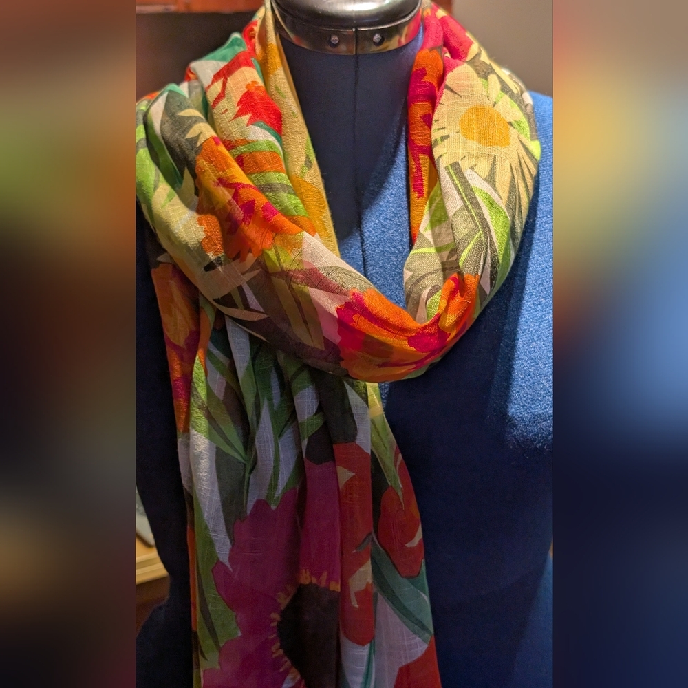 Echo Floral Multicolor Scarf Raw Silk